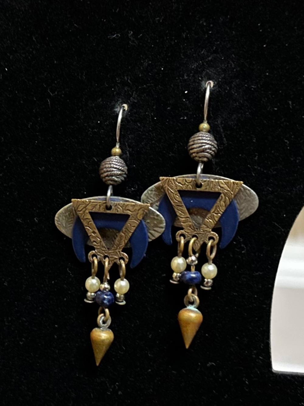 Egyptian Revival-style Blue Gold-tone Dangle Earrings